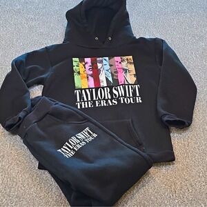 Taylor Swift The Eras Tour Hoodie & Sweatpants Set Kids M Black Fleece Tracksuit